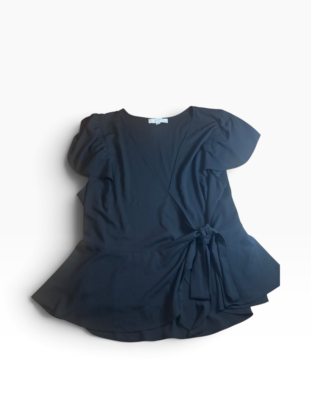 LOFT Black Wrap Tie Puff Sleeve Top